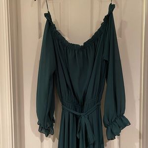 Baltic Born off the shoulder hunter green tiered maxi 3/4 length sleeves